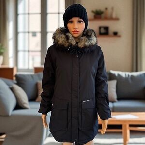 Faux Fur Mid-Length Hooded Parka With Large Pockets. NWT.